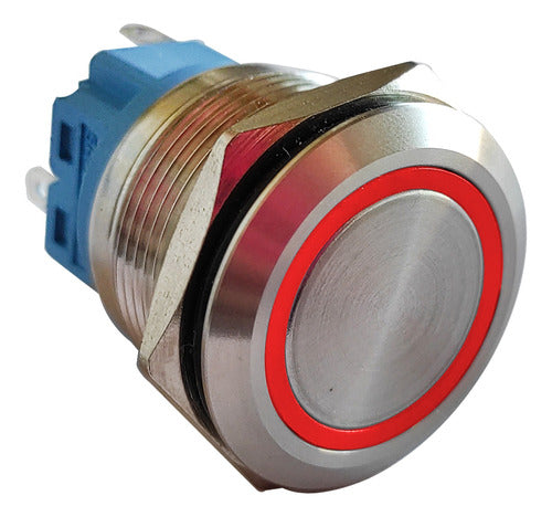 Pulsador De Metal Boton Led Rojo 22mm Sin Retencion + Cable 0