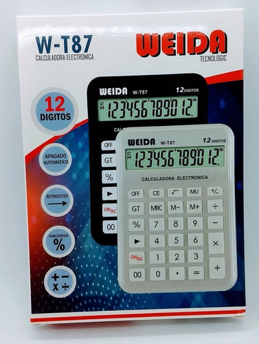 WEIDA W-T87-12 Digital Calculator - Wide Screen - 1 AAA Battery 1