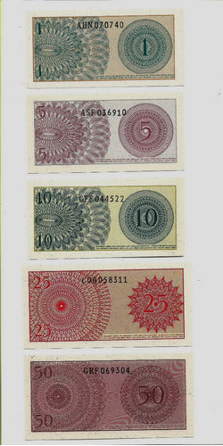 Fk Billete Indonesia Set 1, 5, 10, 25 Y 50 Sen P-90-94 U N C 1