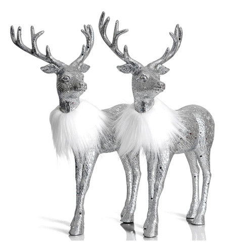 Ornativity Christmas Reindeer Statues with Silver Glitter 0