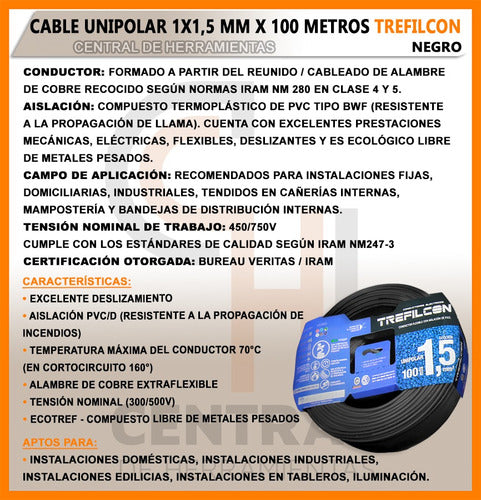 Trefilcon Unipolar Cable 1.5mm Black 100 Meters 1