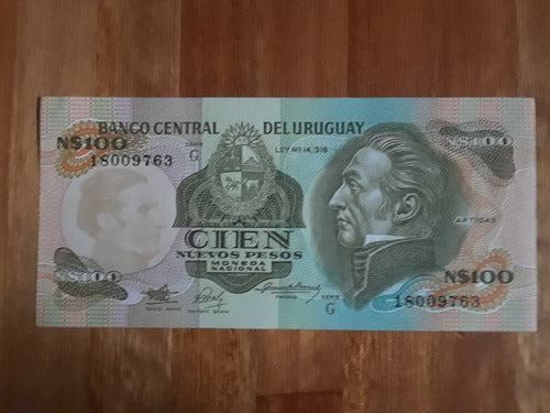 Billete Uruguayo N$ 100 Serie G Imagen Artigas Litografiado 1