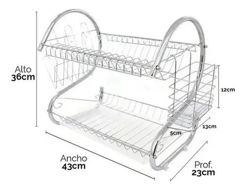 Rebaratoo Chrome 2-Tier Dish Drainer Rack for Plates, Cups, and Utensils 4