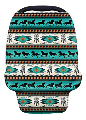 Buybai Aztec Horse Baby Car Seat Cover - Multi-Use Nursing Cover 0