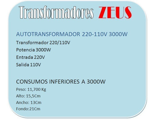 Aurotransformador 220-110V 3000W. Zeus 3