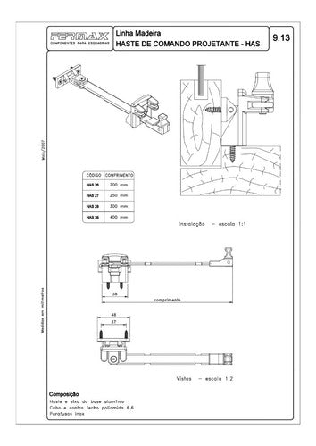 Puxador Haste Para Janela Maxim Ar De Madeira Fermax - 25cm 1