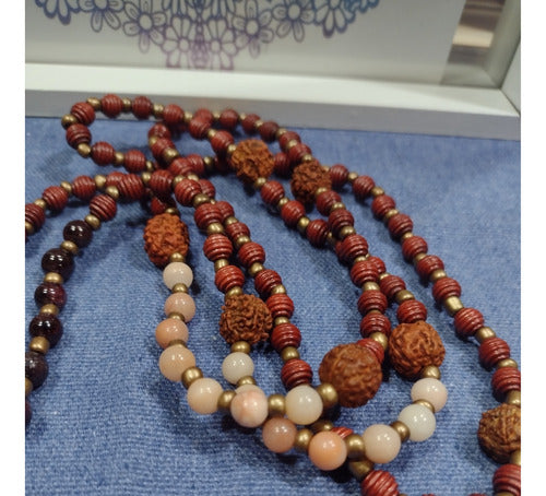 LeHaim Japa Mala 108 Beads, Rudraksha Seeds, Rhodonite Garnet 1