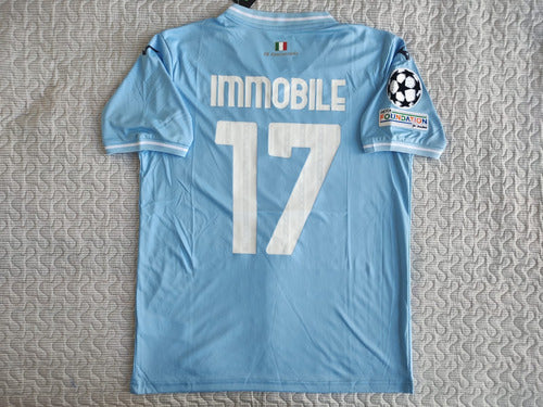 Men's Official Lazio Home Jersey 2023/2024 with Champions League Patches and Immobile Printing 1