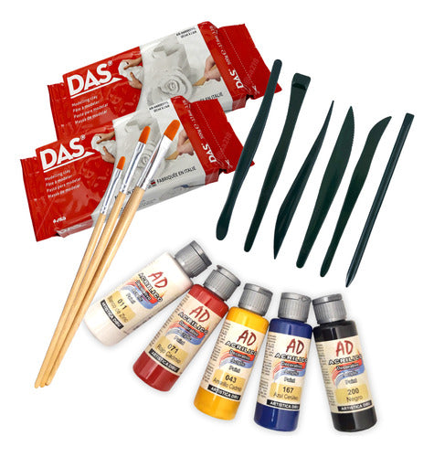 DAS Kit Cerámica Sin Horno, Pinceles, Estecas Y Pintura Acrílica 1