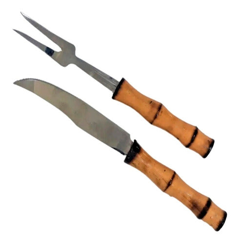 Melinox Set Asado Cuchillo Y Tenedor Acero Inoxidable Mango Caña 0