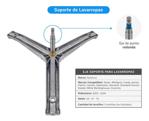 Aurora Kit Eje Soporte Tambor Compatible Lavarropas 6206 1