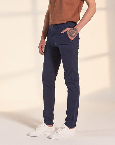 Men's Munich Slim Gabardine Chino Pants, Navy Blue by Equus 35