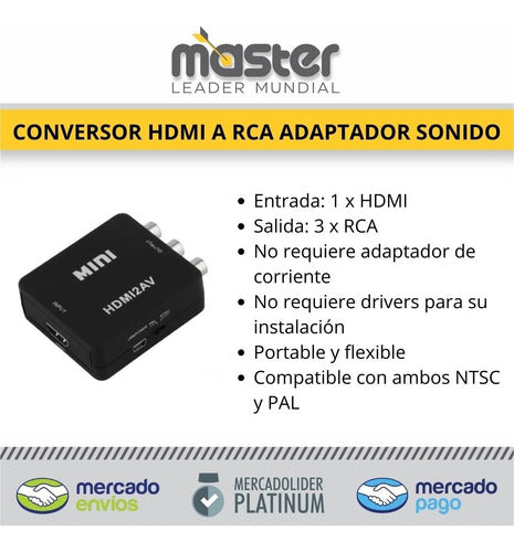 Arwen Conversor Hdmi A Rca Convertidor Adaptador Sonido 1080p 1