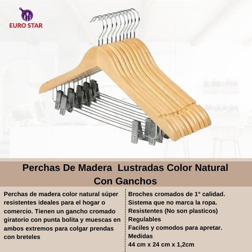 Euro Natural Color Glossy Wood Hangers X30 With Hooks 2