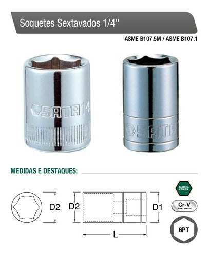 Soquete Sextavado 12mm Encaixe 1/4'' Crv Sata - Unidade 1