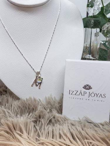 Izzap Joyas Collar + Inicial Labrada + Dije Cristal Swarovski Plata 925 1