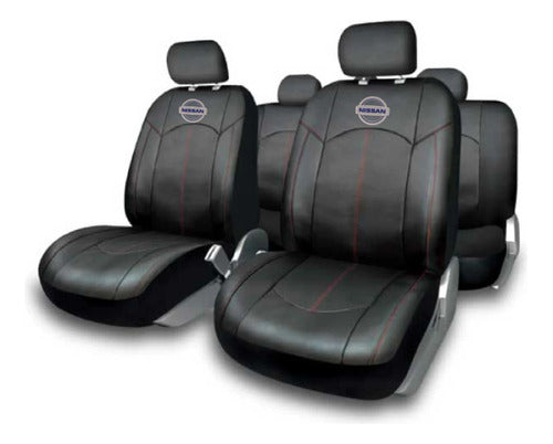 Nissan Cubreasiento Funda Ecocuero Líneas Rojas Logo Bordado 0