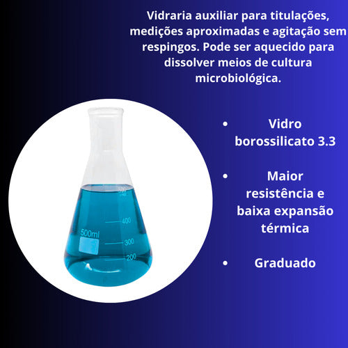 Erlenmeyer De Vidro Graduado Boca Estreita - 500 Ml Promoção 1