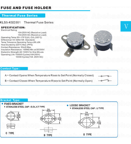 Abebashop Thermal Protection Sensor 50 Degrees 10A Normally Closed 3