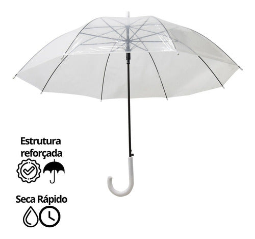 Kit 10 Guarda Chuva Transparente Atacado Sombrinhas Portaria 3