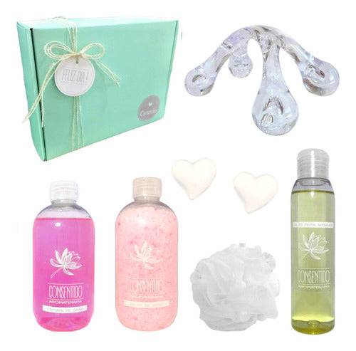 Rose Aromatherapy Massage Kit for Women - Relaxing Spa Gift Set - Kit Mujer Masajes Oleo Sal Espuma Rosas Set Aroma Relax N70