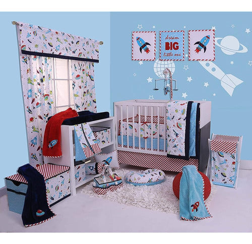 Bacati Space Crib Hojas Ajustadas (estrellas Azules) 2