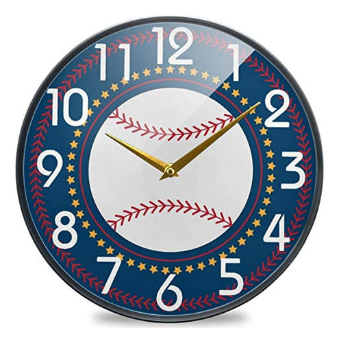 Naanle Elegant Round Wall Clock with Baseball Star Design - 9.5 Inches 0