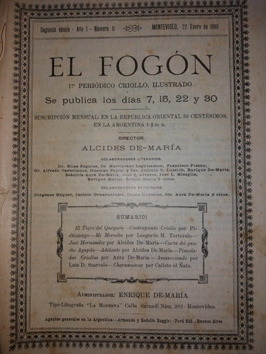 Revista El Fogon 1899 Homenaje A Jose Hernandez M.fierro 0