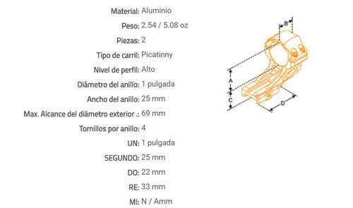 Montaje Anillas Utg 1' Alto Picatinny Weaver Air122s 37mm. 1