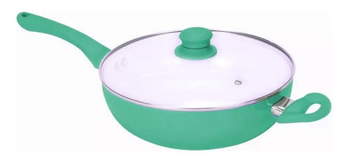 26 Cm Non-Stick Ceramic Wok with Glass Lid – Aqua 0