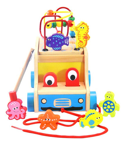 Acool Wooden Pull-Along Bus with Puzzles and Connectors 1