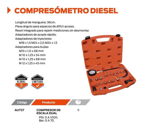 Hamilton Diesel Compression Gauge AUT27 Professional Kit 1