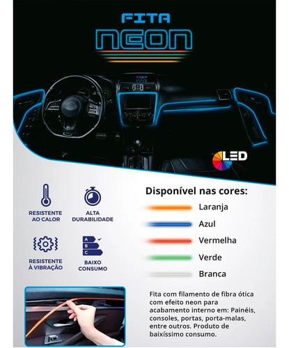 Fita Led Luz Interna Neon Painel 1m Metro Tunning Azul 4