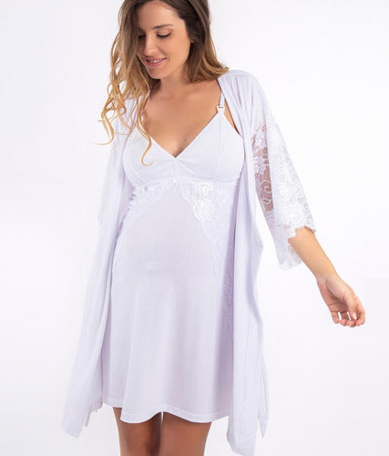 Vridda White Maternity Robe - Lace Detail 2