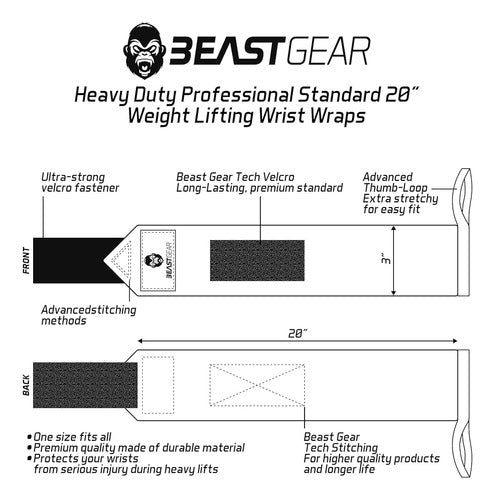 Beast Gear Wrist Wraps Para Levantamiento De Pesas - Correas 4