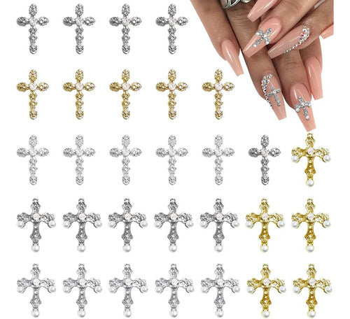 Tianhoudeger 3D Cross Nail Charms, 30pcs Cross Nail Decorations 0