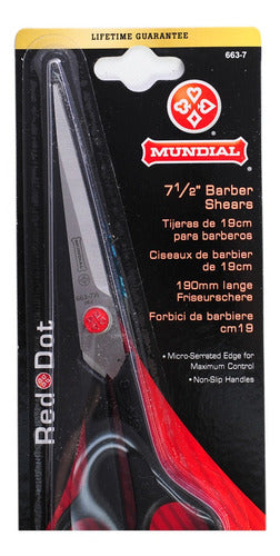 Mundial Red Dot Micro-Serrated Barber Shop Cutting Scissors 7 1/2'' 663 3