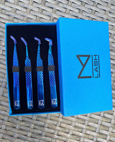 M Lash Set of 4 Professional Eyelash Extension Tweezers - Blue 1