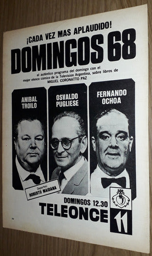 P383 Clipping Publicidad Teleonce Domingos 68 Año 1968 1