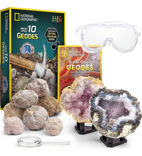 National Geographic Break Open 10 Premium Geodes - Includes Glasses, Detailed Learning Guide, and Screen Support 0