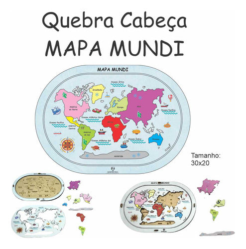 Mapa Mundi Quebra Cabeça Pedagógico Educacional Pequeno 1