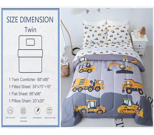 Cokouchyi Construction Truck Kids Bedding Set 4