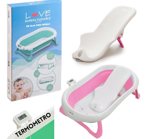 Love Compact Folding Baby Bathtub with Reducer and Thermometer 0