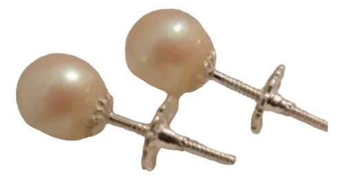 Imported Silver and Quality Pearl Stud Earrings N°2 0