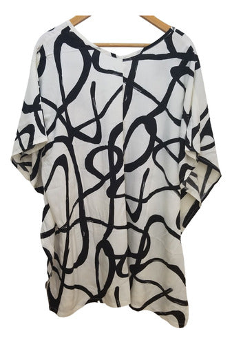 SD Camisa - Blusa - Poncho - Negro - Beige Fibrana Amplia Grande 5