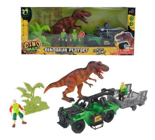 Set Con Vehiculo Dinosaurio Con Luz Y Sonido En Caja  Ik0116 0