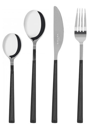 24-Piece Sakura Black Stainless Steel Cutlery Set 1