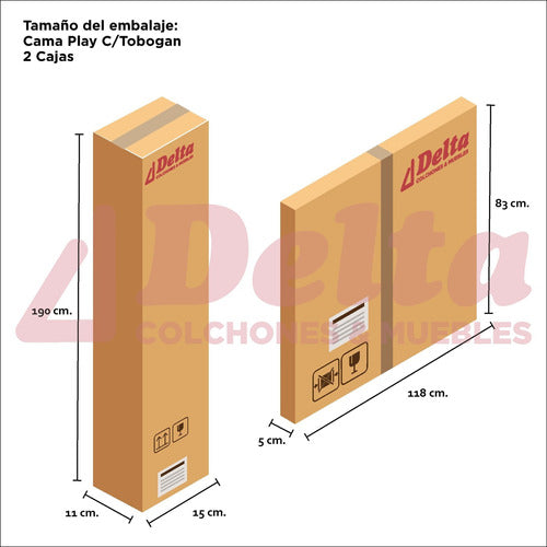 Delta Colchones y Muebles Cama Infantil Para Niños 1 Plaza Con Tobogan Y Cortinas 2