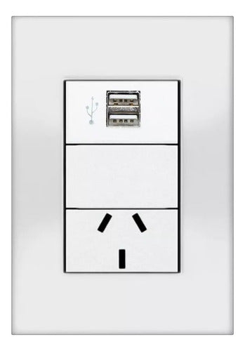 Jeluz Double USB Light Switch 2 Amp Toma Platinum White 0