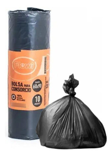 Flowi 10 Waste Bags 60x90 Black Reinforced Base No Leak 0